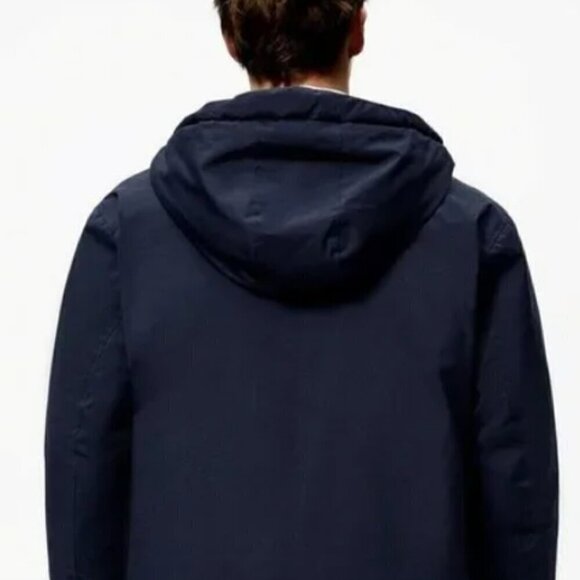 ZARA NWOT Men's Hooded Puffer Parka Long Navy Blue Size Medium - Picture 3 of 16